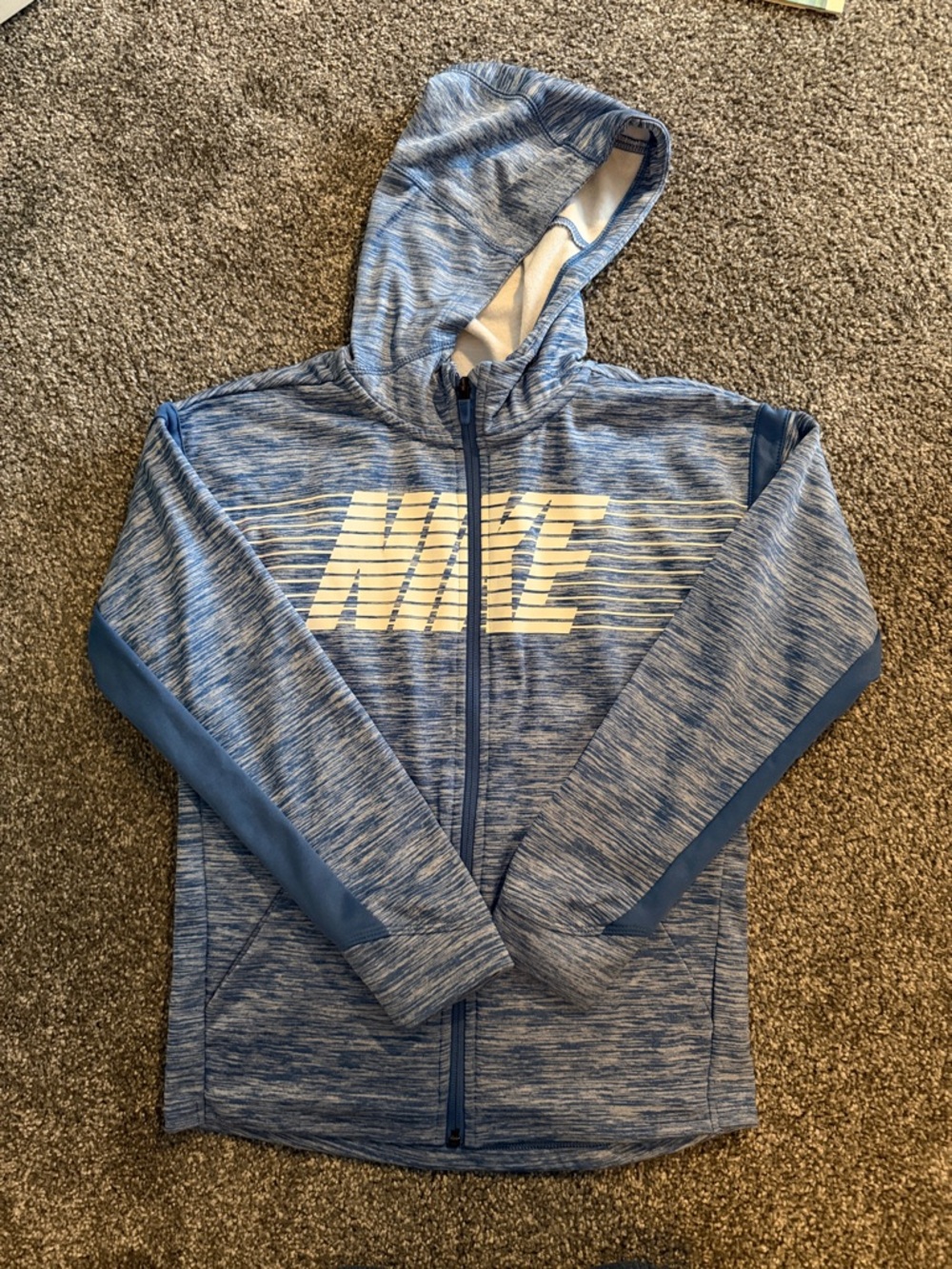 Nike Youth LG Blue Heather Full‑Zip Hooded Jacket with White Logo